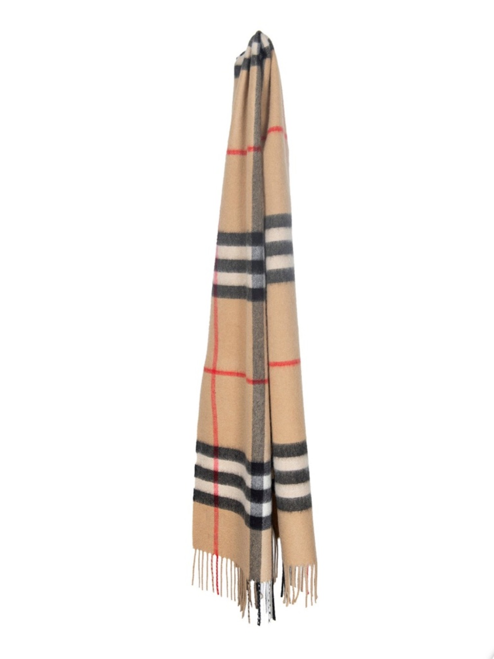 NEW Burberry Beige Check Cashmere Scarf with Black & Red Accents - Picture 2 of 5
